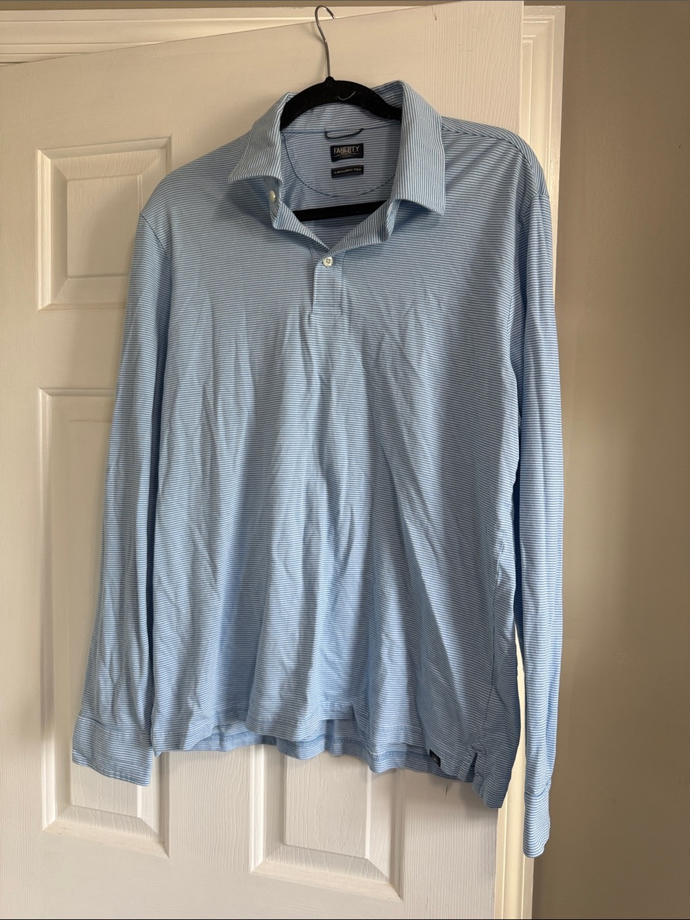 Faherty Sky Blue Long-Sleeve Polo